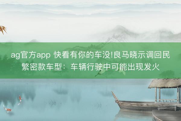ag官方app 快看有你的车没!良马晓示调回民繁密款车型：车辆行驶中可能出现发火