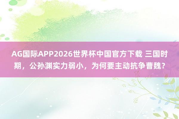 AG国际APP2026世界杯中国官方下载 三国时期,公孙渊实力弱小,为何要主动抗争曹魏?