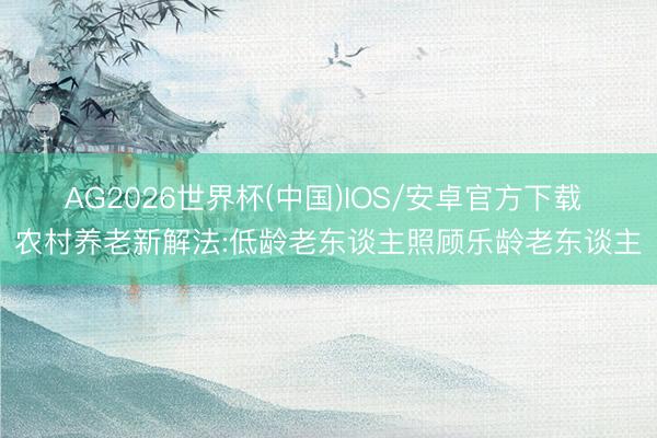 AG2026世界杯(中国)IOS/安卓官方下载 农村养老新解法:低龄老东谈主照顾乐龄老东谈主